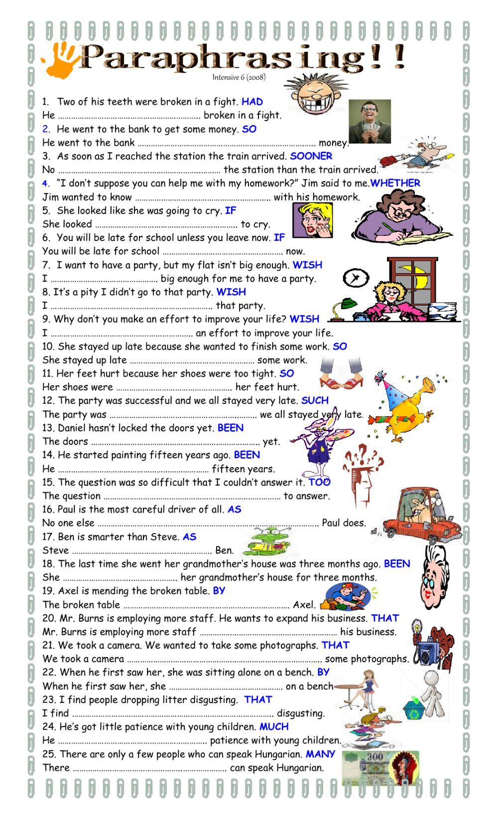 Paraphrasing Sentences Worksheets Anitria Web
