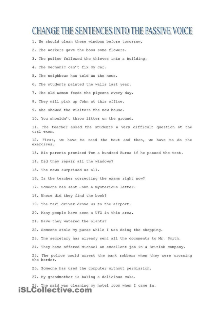 Passive Voice Exercises Active And Passive Voice Active Voice 