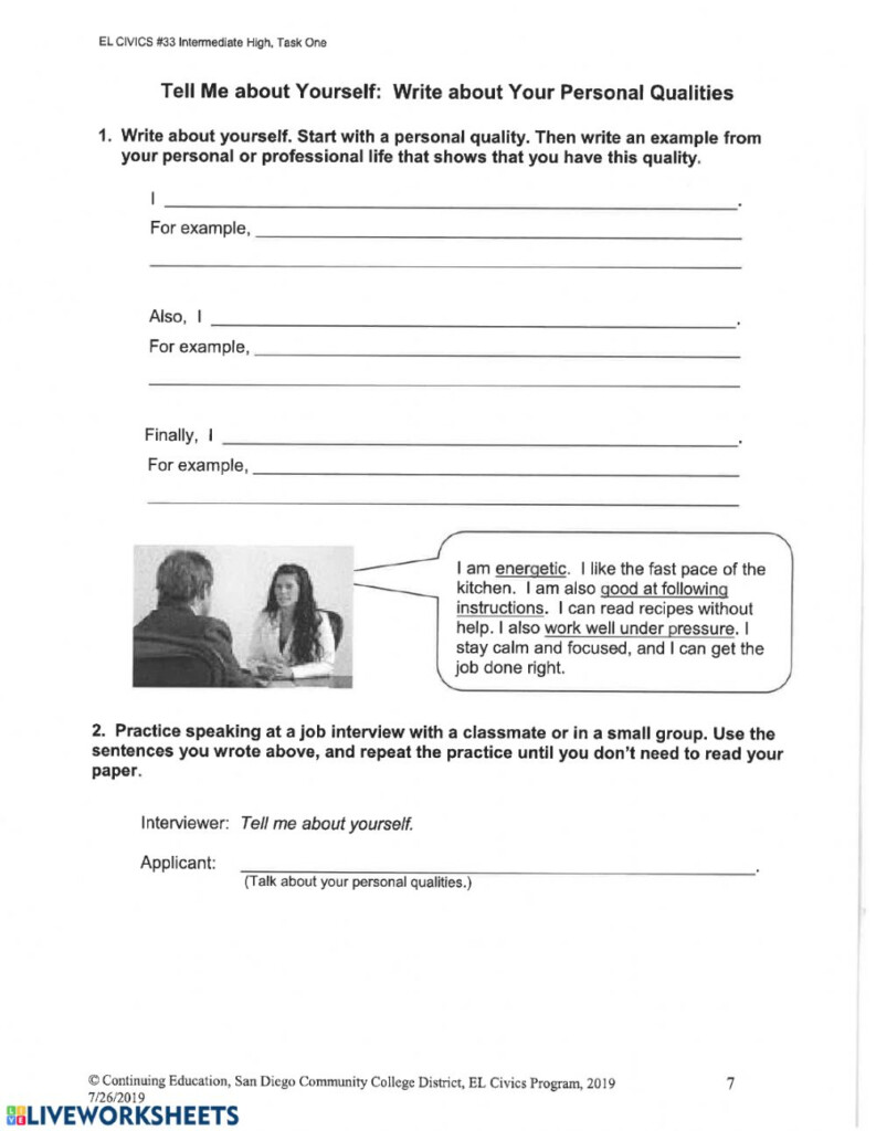 Personal Qualities Worksheet