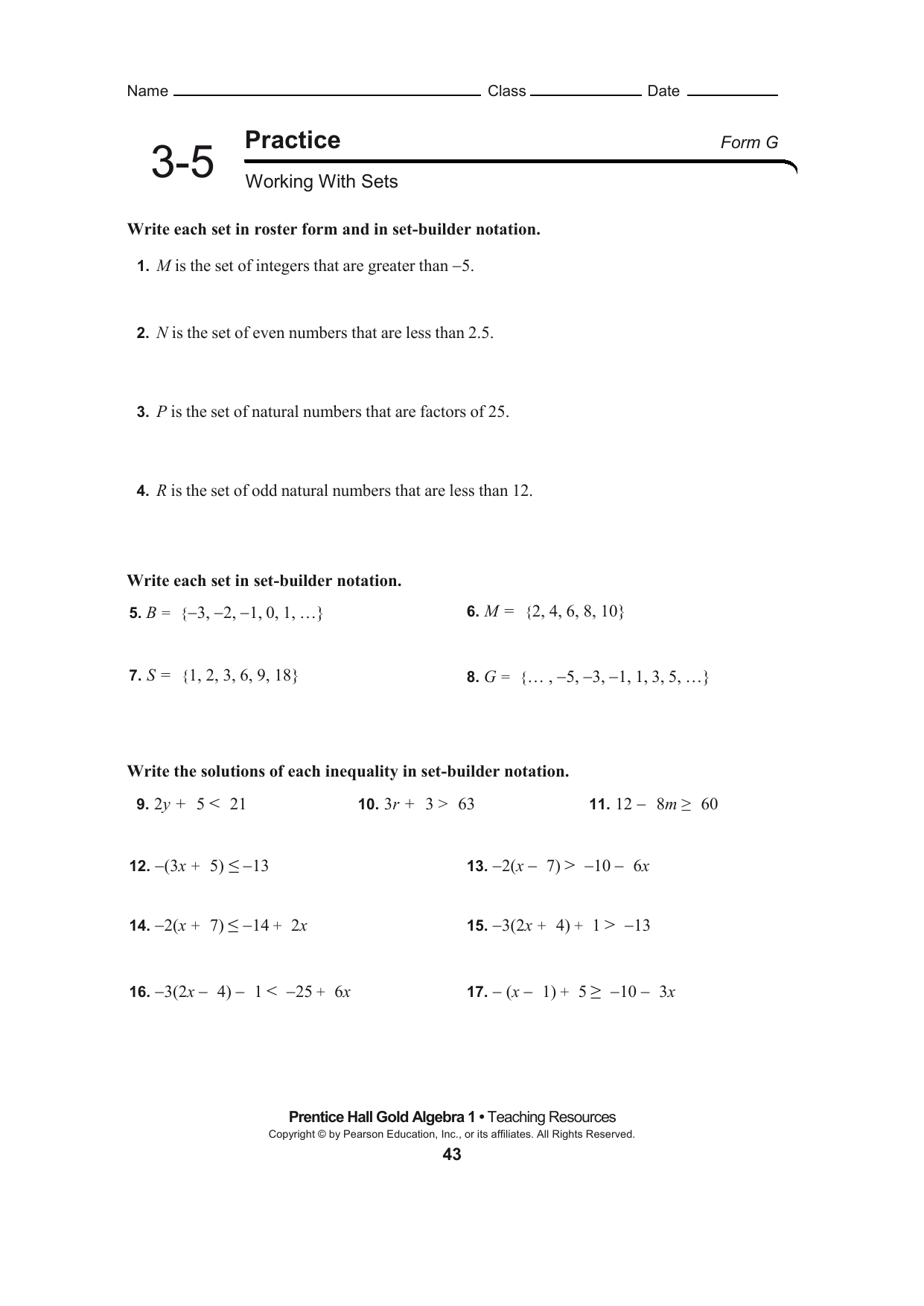Practice 3 6 Absolute Value Equations And Inequalities Answer Key