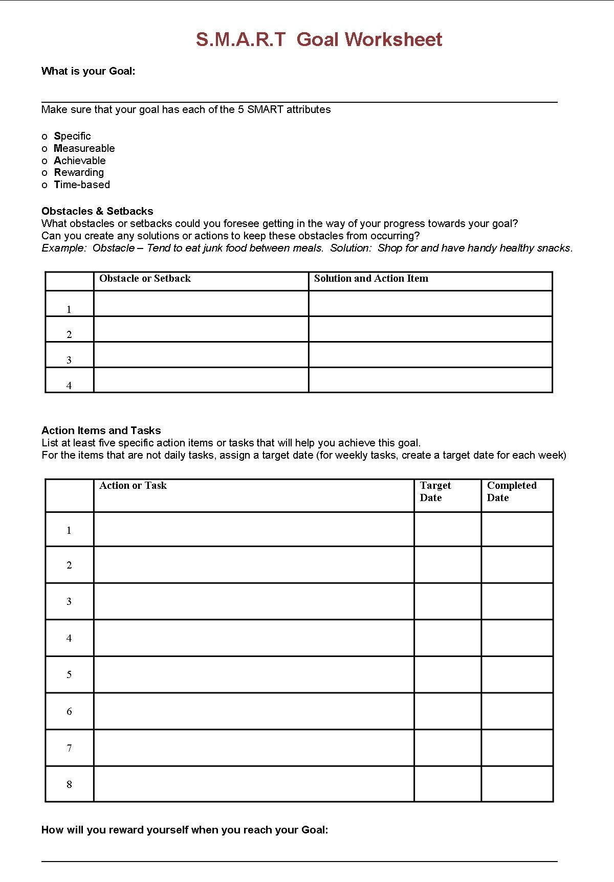 Printable Addiction Worksheets For Goals Learning How To Read