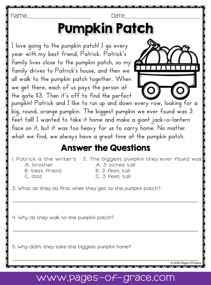 Reading Comprehension Passages And Questions For October Reading 