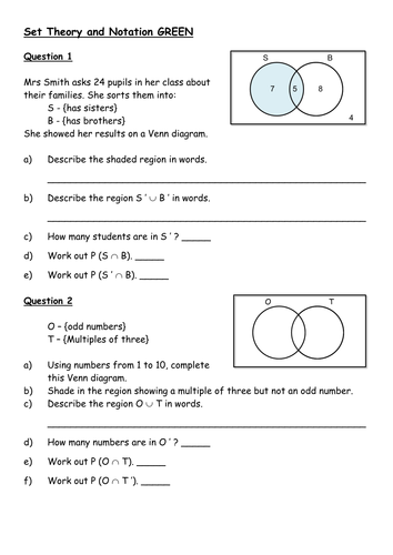 Set Notation And Theory Venn Diagrams And Probability Reading 
