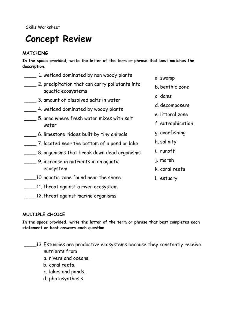 Skills Worksheet