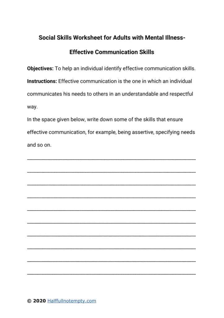 Social Skills Worksheets For Adults With Mental Illness OptimistMinds