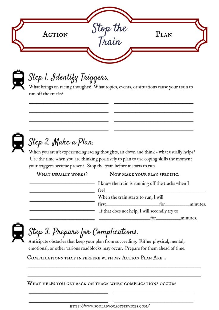 Stop The Train Action Plan 2 Therapy Worksheets Coping Skills