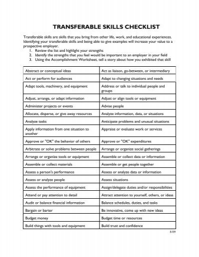 TRANSFERABLE SKILLS CHECKLIST