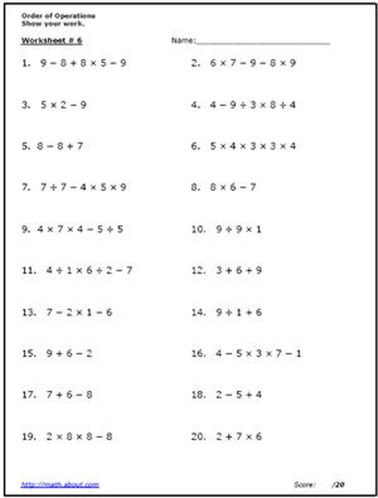 Use These Free Algebra Worksheets To Practice Your Order Of Operations