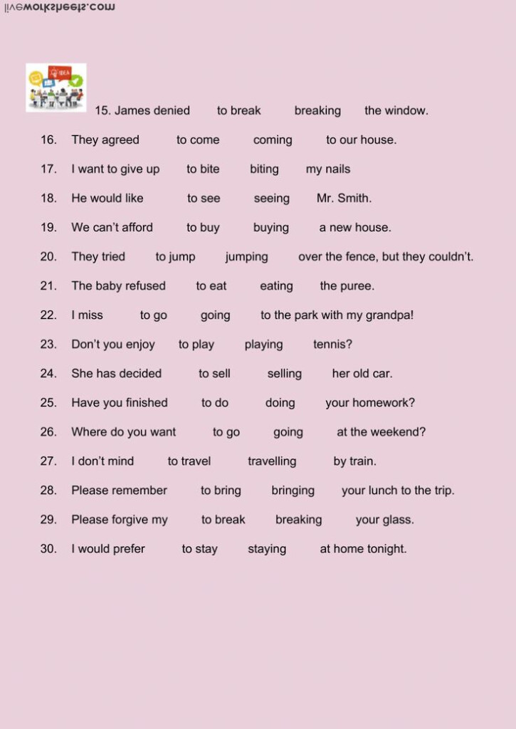 Verb Patterns Infinitives And Gerunds Interactive Worksheet 