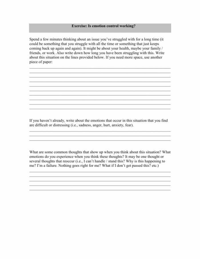 Working With Difficult Emotions Worksheets 99Worksheets