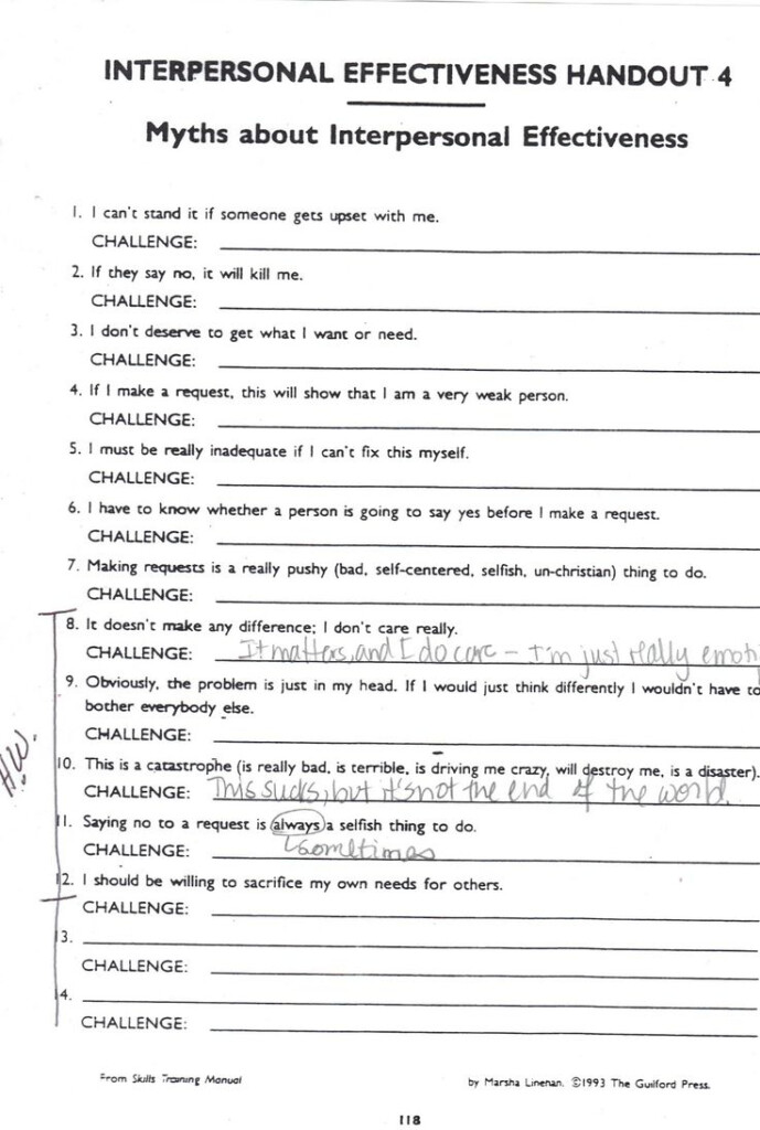 Worksheet Is From Skills Training Manual For Treating Borderline 