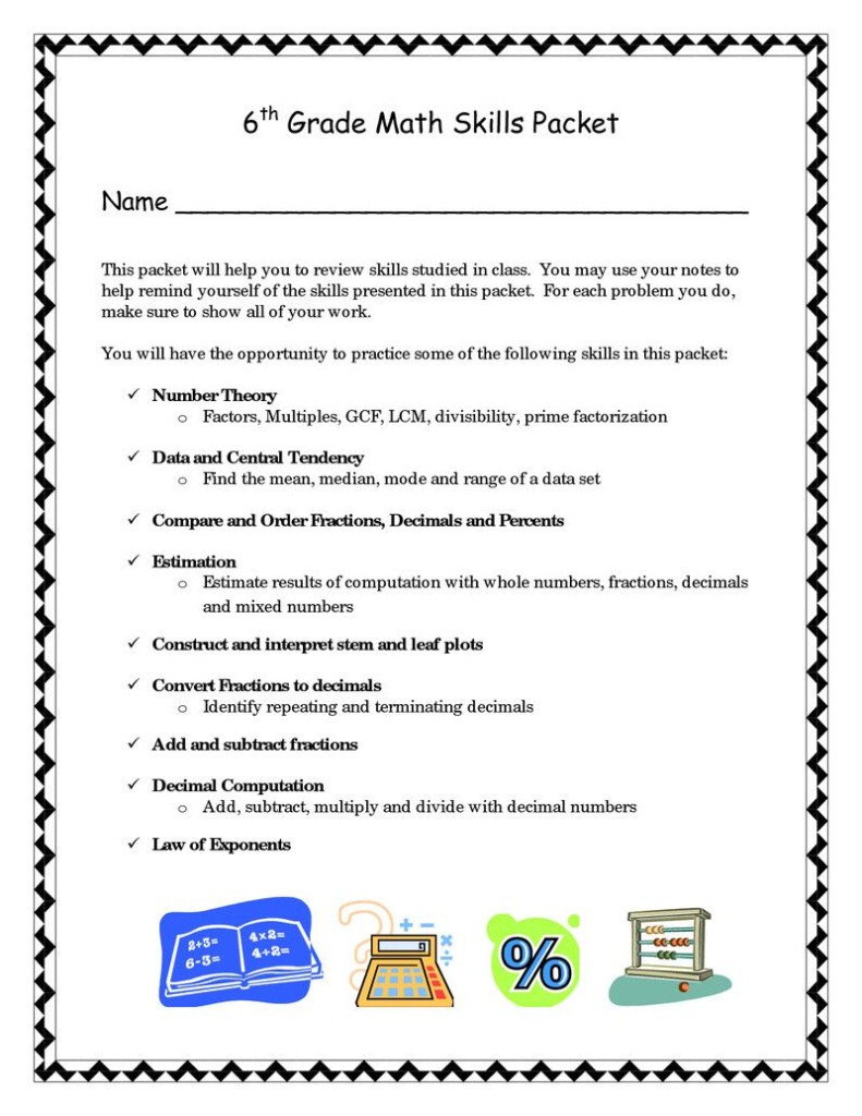 2 6th Grade Common Core Math Worksheets 6th Grade Math Skills Packet 