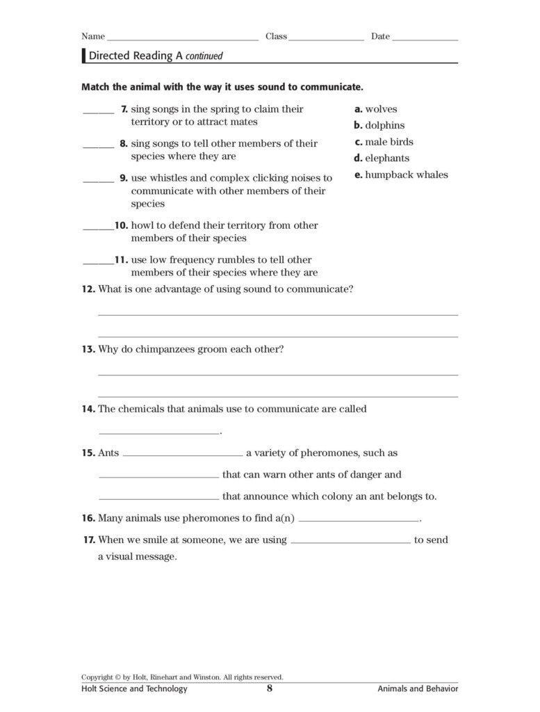 40 Skills Worksheet Directed Reading A Answers Worksheet Resource