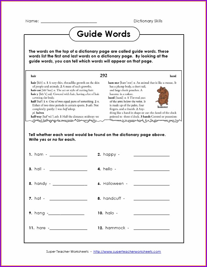 4th Grade Dictionary Guide Words Worksheet Worksheet Resume Examples