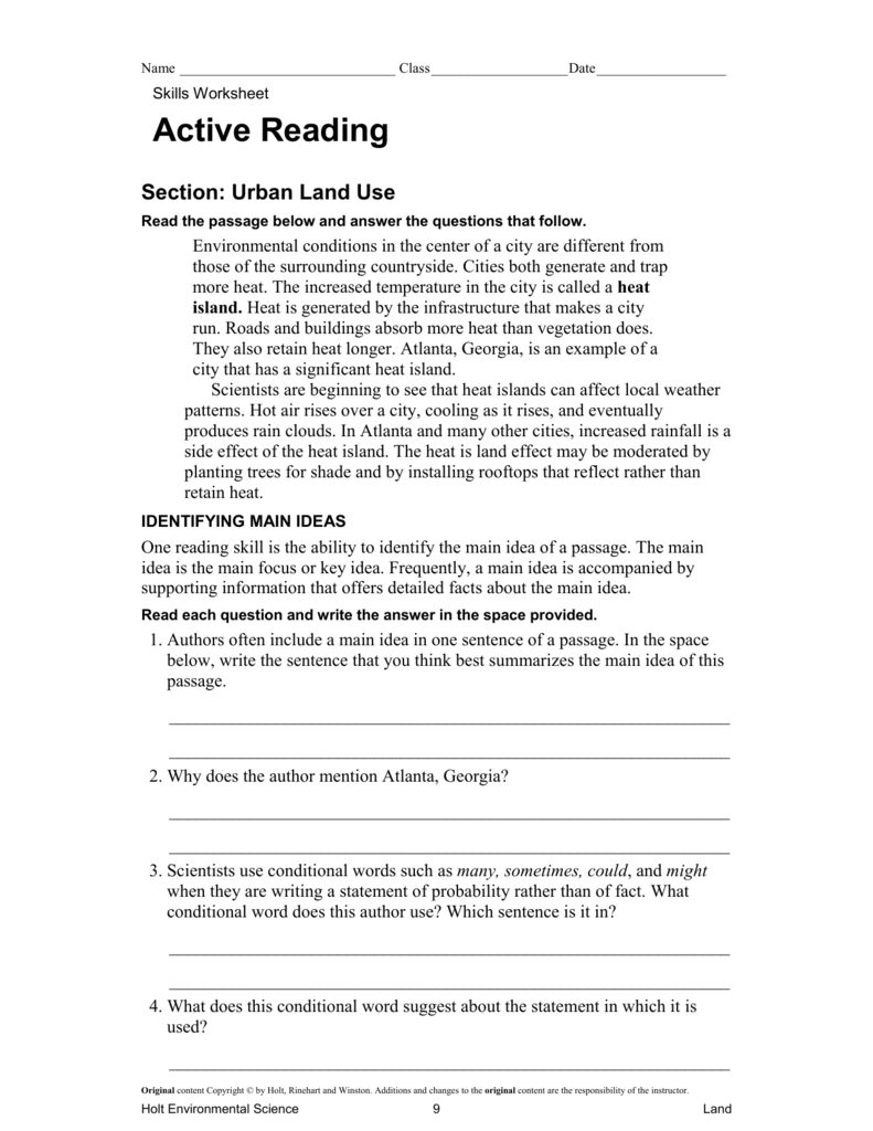 Active Reading Urban Land Use