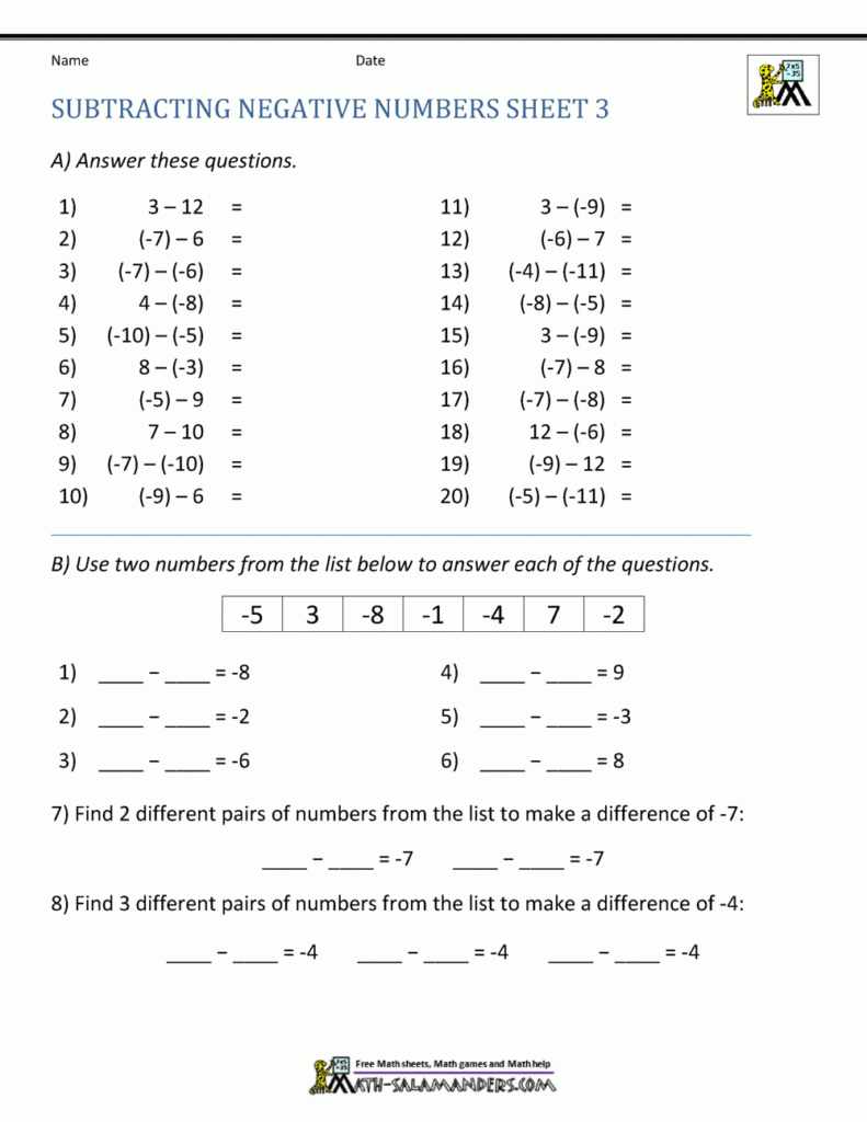Adding Integers Worksheet Pdf