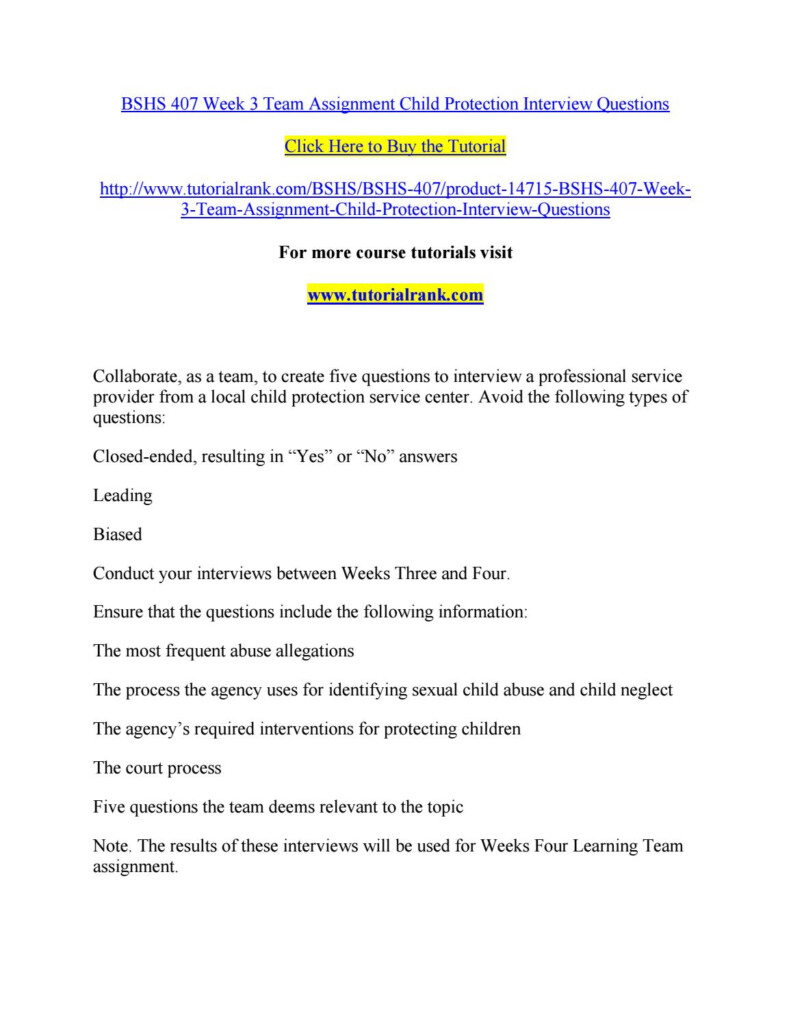 Bshs 407 Week 3 Team Assignment Child Protection Interview Questions By 