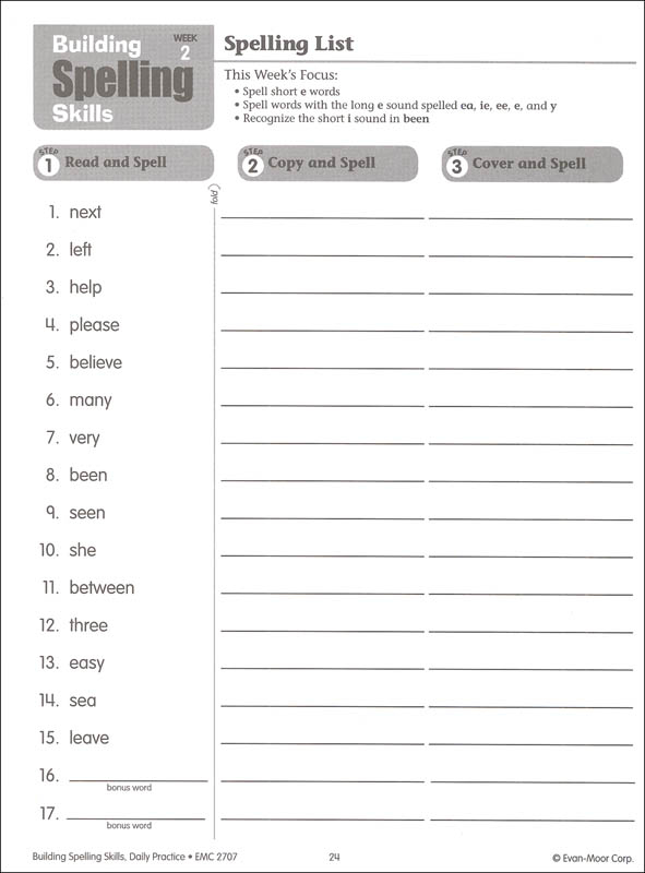 Building Spelling Skills Grade 3 Evan Moor 9781557998415