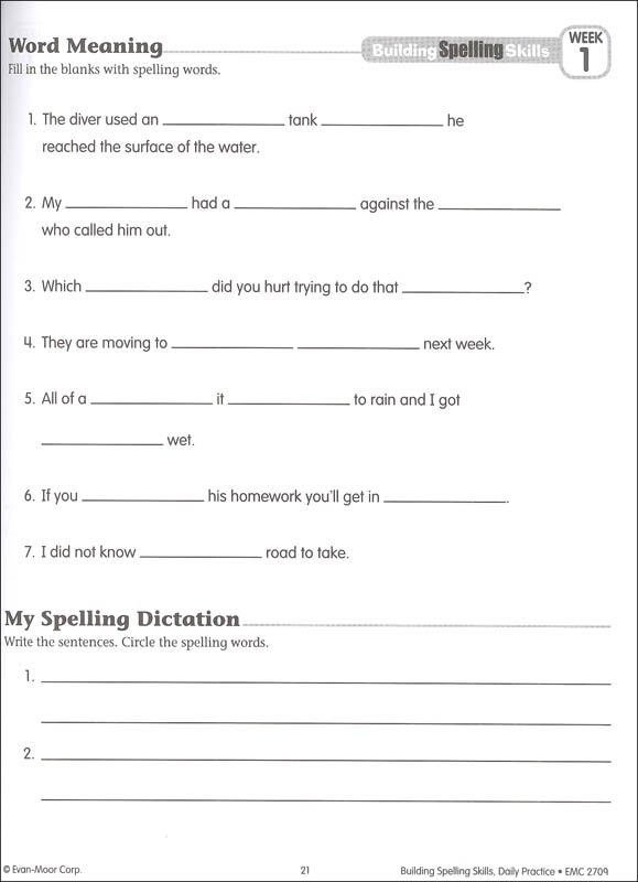 Building Spelling Skills Grade 5 Evan Moor 9781557998439