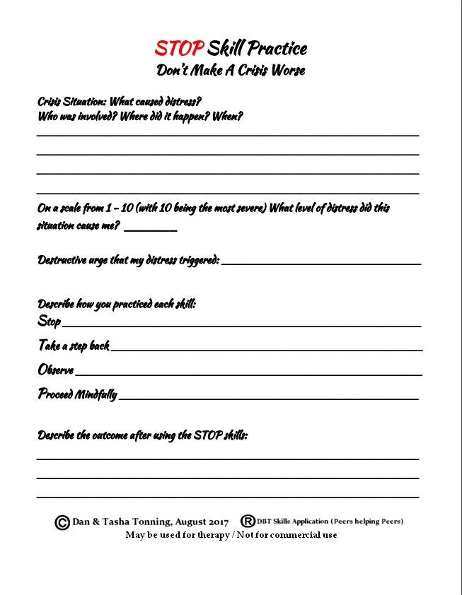DBT STOP SKILLS PRACTICE Worksheet For Https www facebook groups 