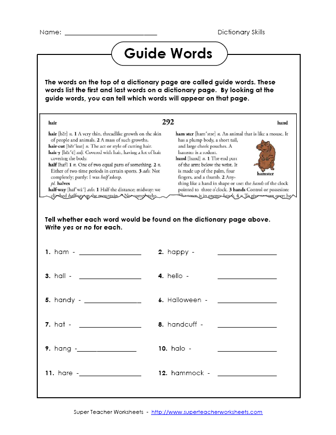 Dictionary Guide Words Worksheet 3rd Grade