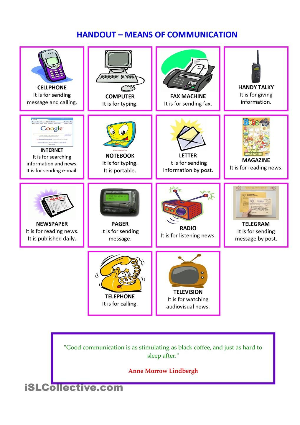 HANDOUT MEANS OF COMMUNICATION Means Of Communication Worksheets For