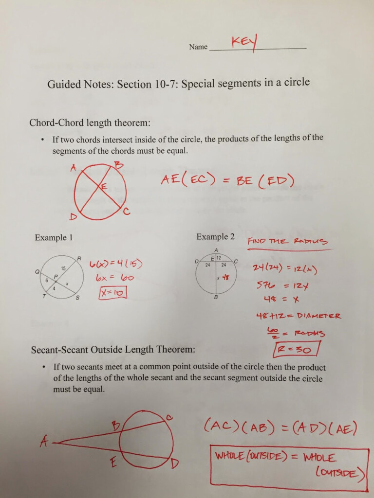 Honors Geometry Vintage High School Section 10 7 Special Segments 