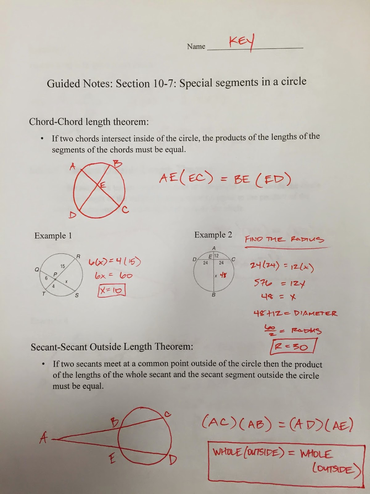 Honors Geometry Vintage High School Section 10 7 Special Segments