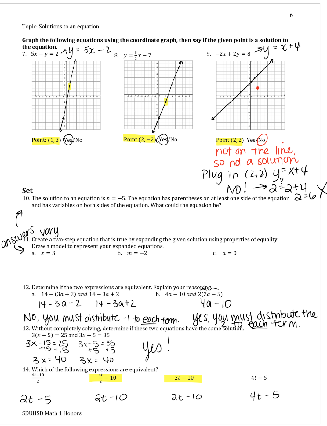 Integrated Math 2 Worksheet