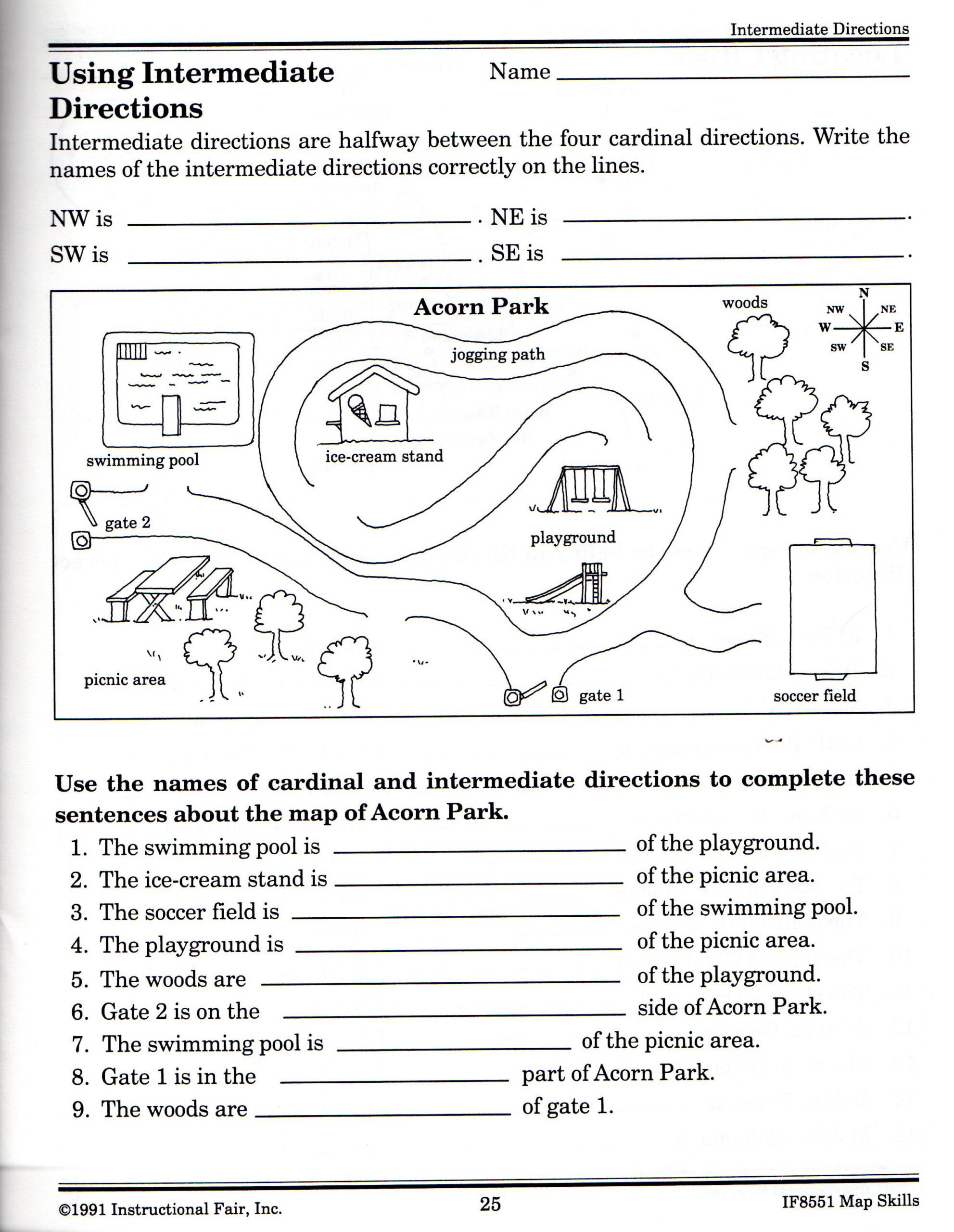 Intermediate Directions Worksheet Social Studies Worksheets Map