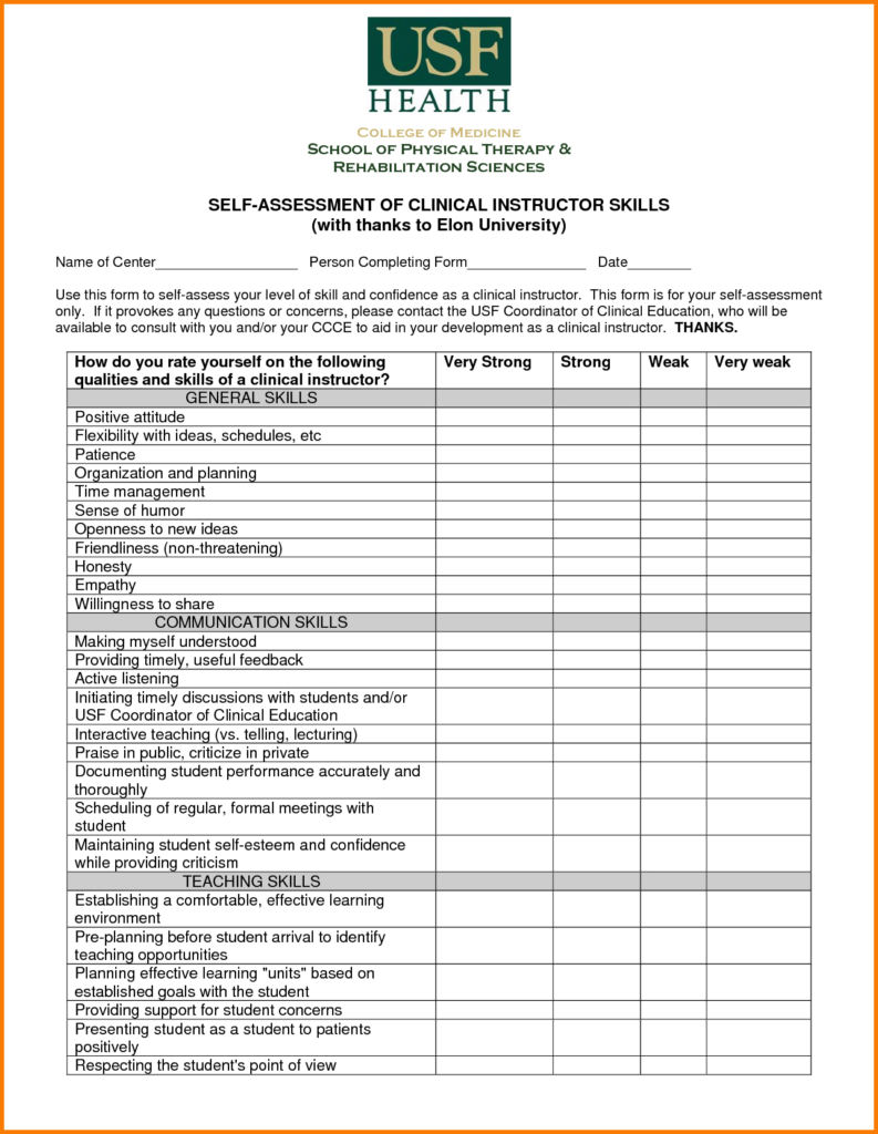 Job Skills Assessment Worksheet
