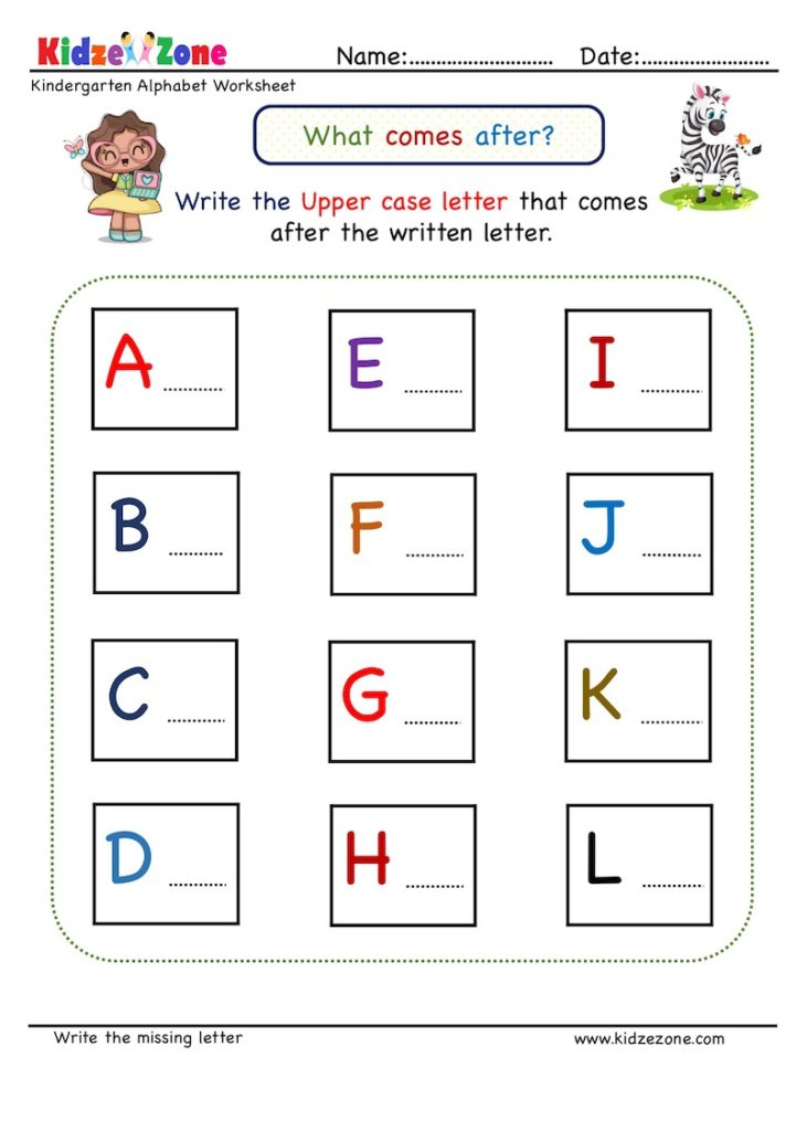 Kindergarten Missing Letter Worksheet What Comes After
