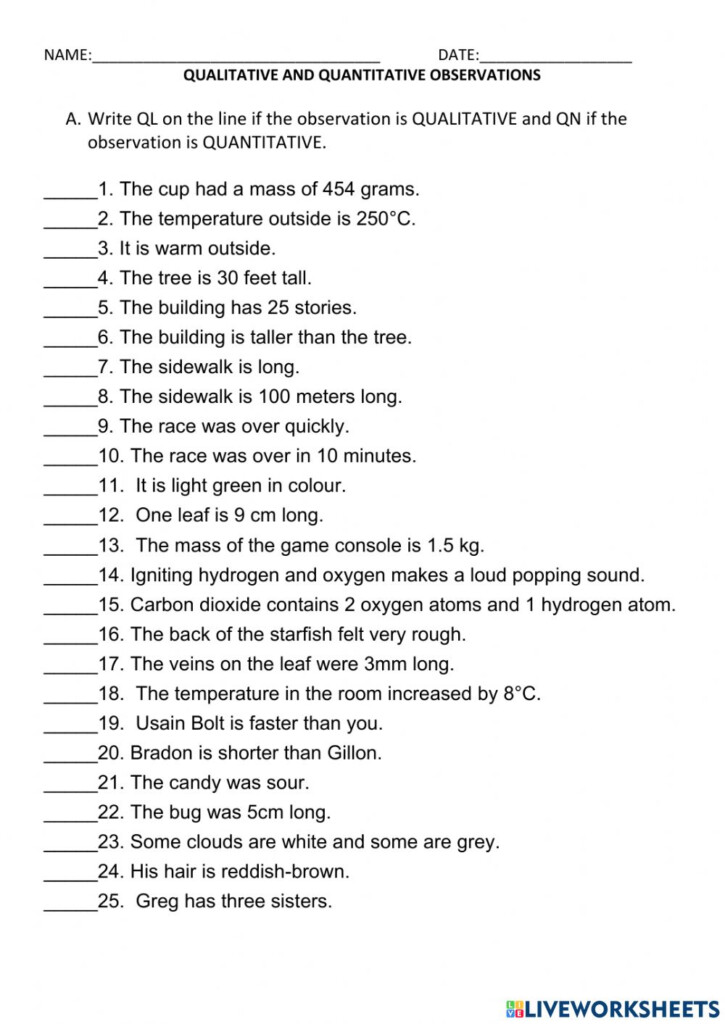 Qualitative And Quantitative Observations Worksheet