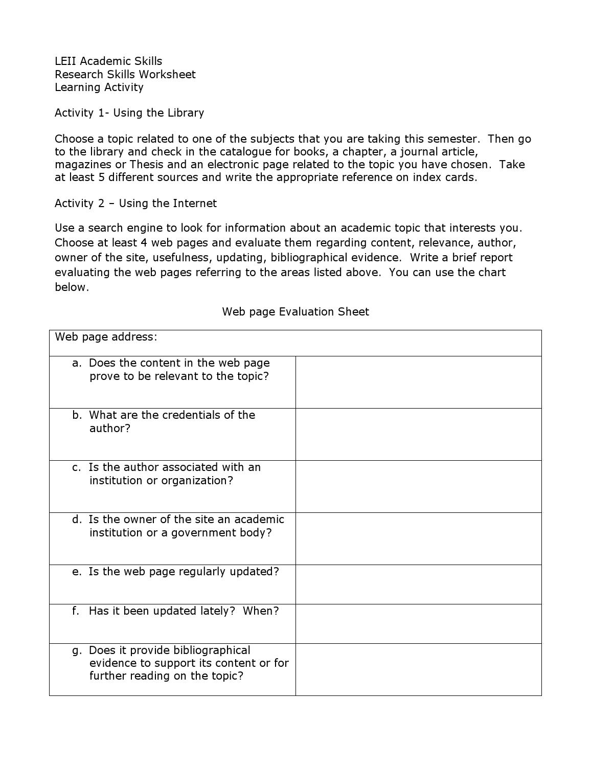 Research Skills Worksheet By Blanca Issuu