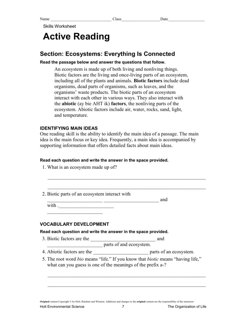 Skills Worksheet Active Reading Answer Key Db excel