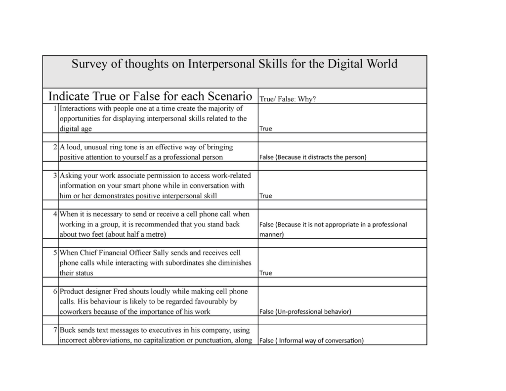 True Or False Quiz Chapter 5 Interpersonal Skills For The Digital 