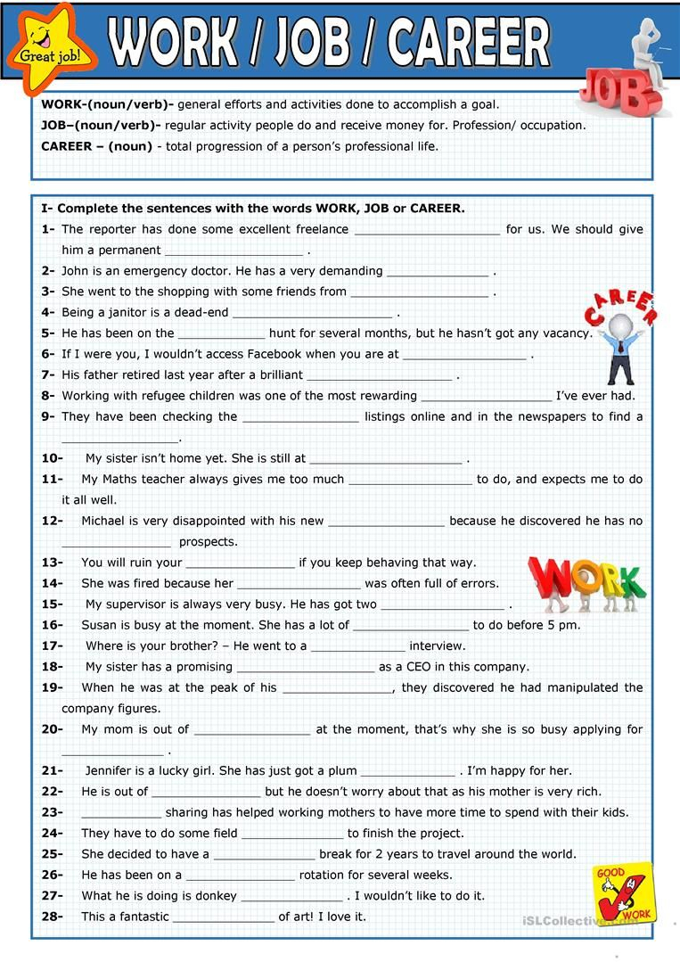 Work Job Career English ESL Worksheets For Distance Learning And