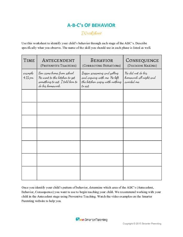 ABCs Of Behavior Worksheet Smarter Parenting