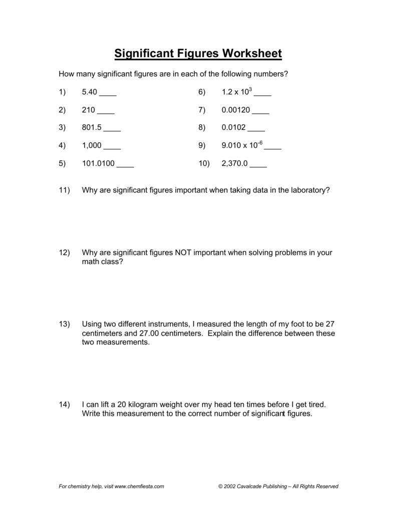 Chem Skills Worksheet 4 Significant Figures Answers SkillsWorksheets