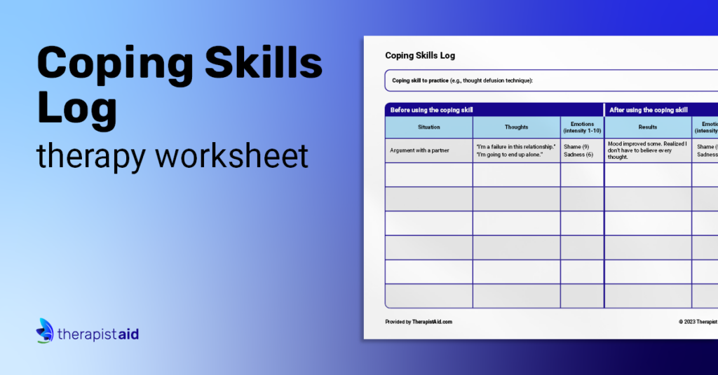 Coping Skills Log Worksheet Therapist Aid