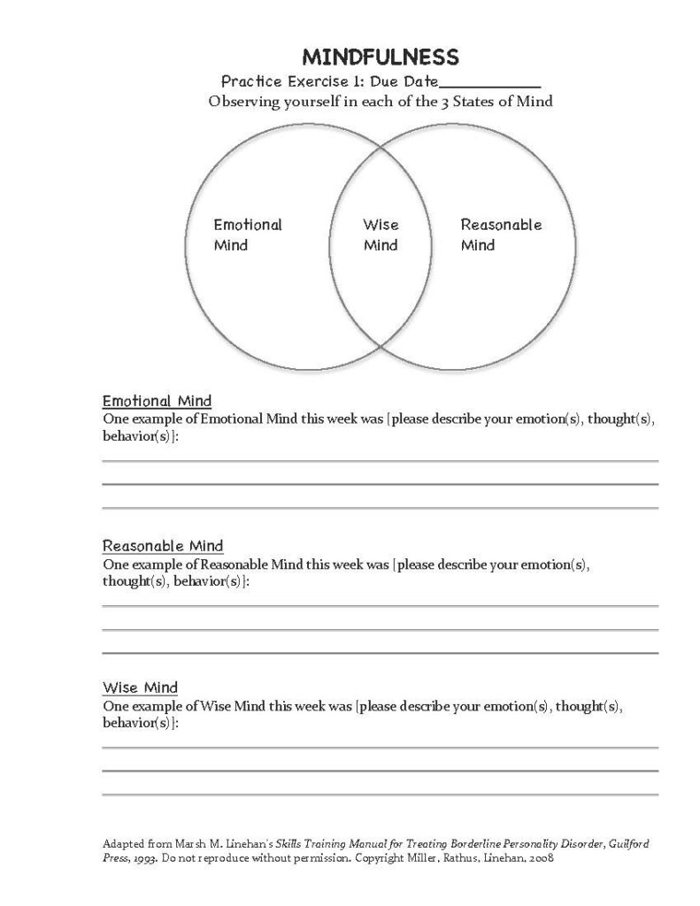 DBT Mindfulness Exercise Homework Assignment 1 Adapted From Marsha M 