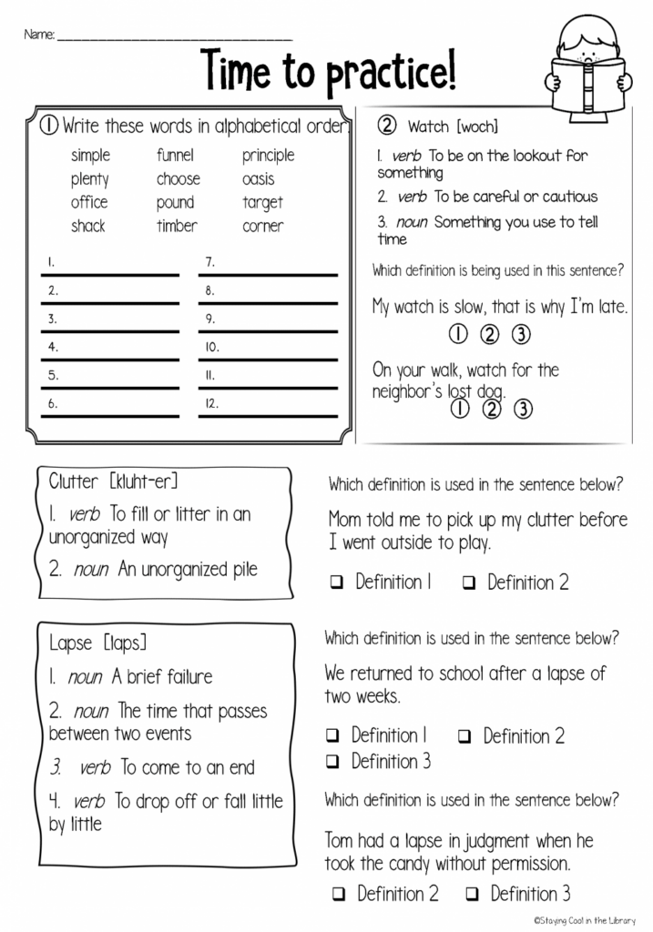 Dictionary Skills And Guide Words Worksheets