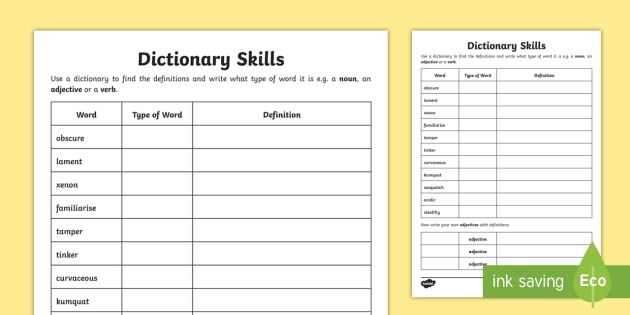 Dictionary Skills Word Table Worksheet teacher Made 