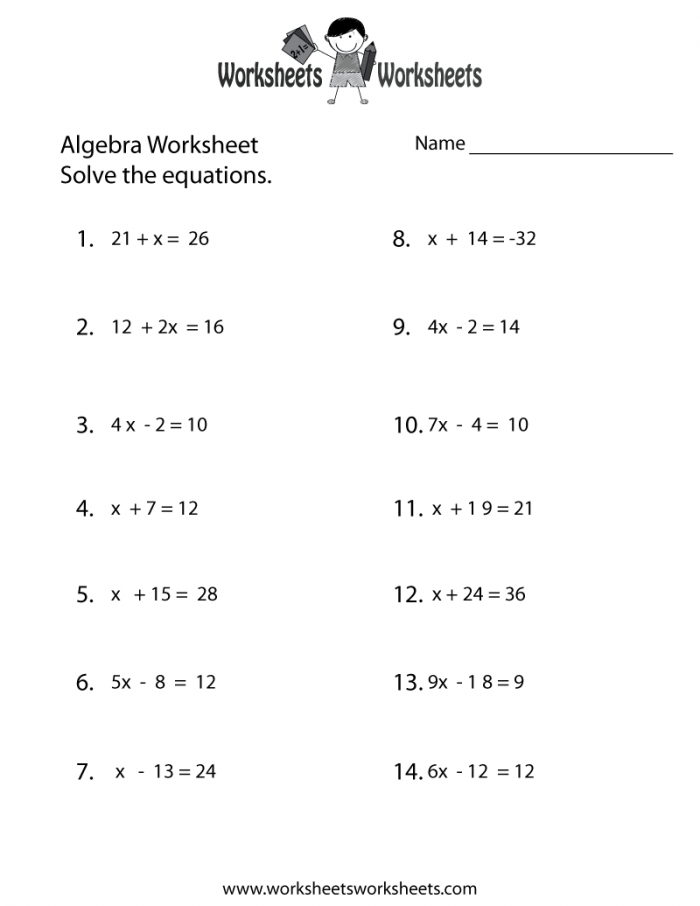 Easy Algebra Worksheets 99Worksheets