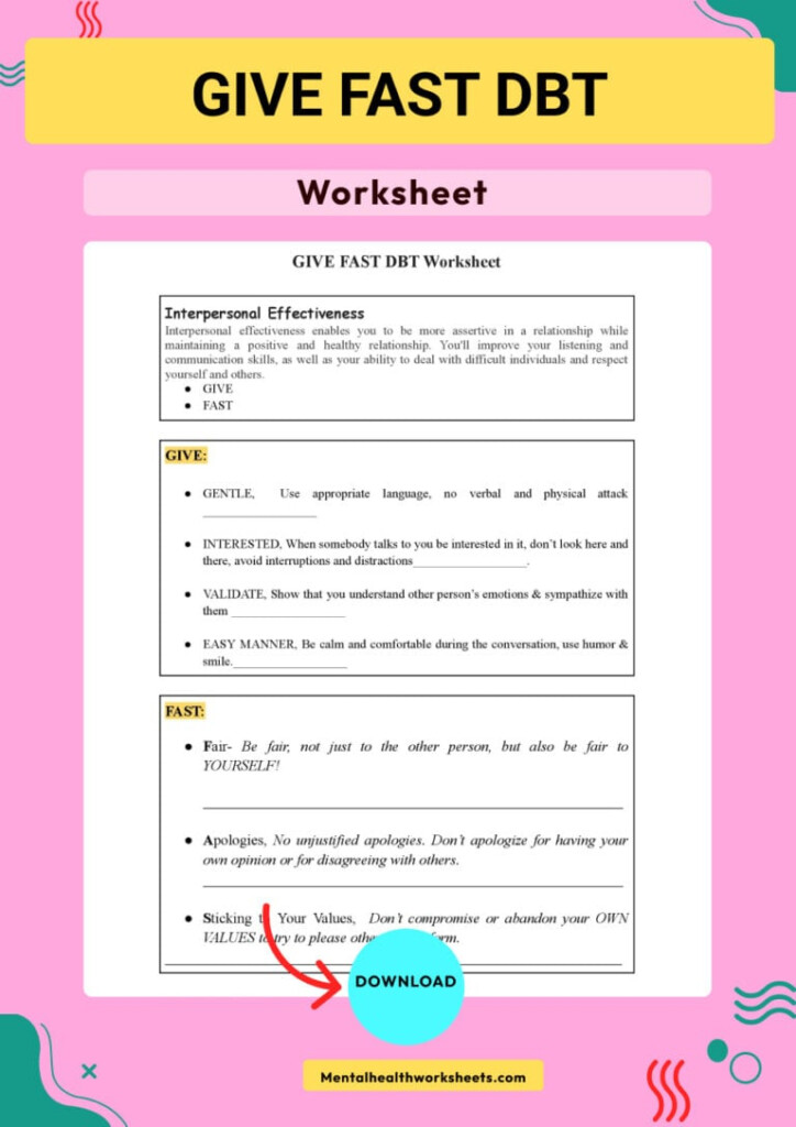 Fast Dbt Skill Worksheet SkillsWorksheets