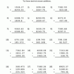 Fifth Grade Math Worksheets Addition To Decimals Learning Printable