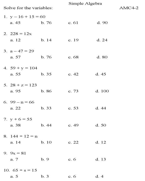 Print Out Algebra Worksheet