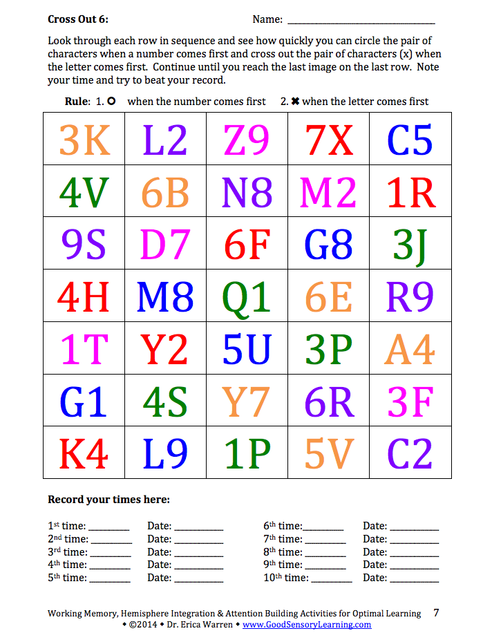 Printable Working Memory Worksheets