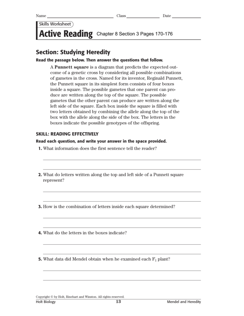 Skills Worksheet Active Reading