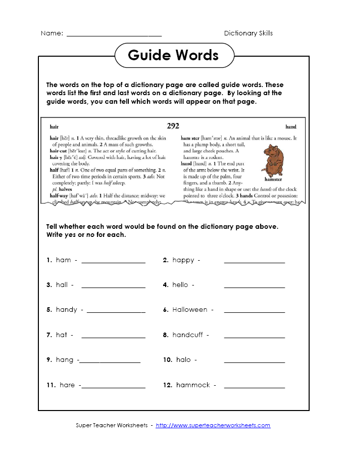 Using The Dictionary Guide Words Worksheets 99Worksheets